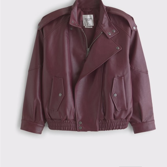 Abercrombie Relaxed Mockneck Vegan Leather Bomber Jacket - Picture 1 of 5